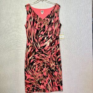 Anne Klein Dress,  NWT, Peachy Orange and Brown Animal Print. Size 14